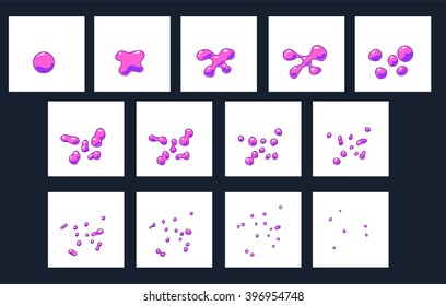 Cartoon soap bubble burst sprites, vector frames for animation. Divided into parts.