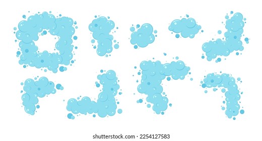 Cartoon soap bubble frame, blue foam border, shower suds, laundry background, wash shampoo, shower bath, water soda, air icon isolated on white background. Fun abstract vector illustration