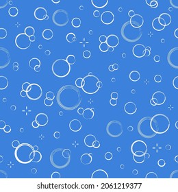 Cartoon soap bubbles seamless pattern. Effervescent oxygen bubbles, bath suds, fizzy soda or drink. Hand drawn vector illustration.