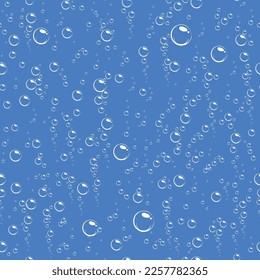 Cartoon soap bubbles seamless pattern. Effervescent oxygen bubbles, bath suds, fizzy soda or drink. Hand drawn vector illustration