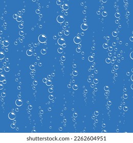 Cartoon soap bubbles seamless pattern. Effervescent oxygen bubbles, bath suds, fizzy soda or drink. Hand drawn vector illustration