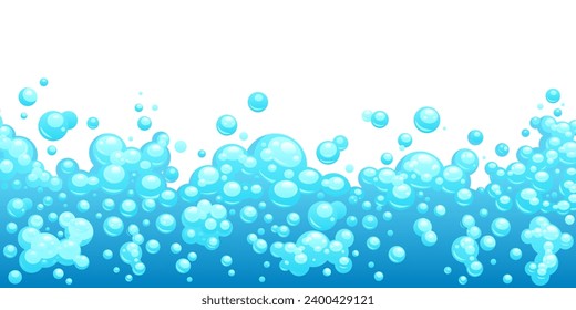 Cartoon soap foam background. Bubbles of liquid soap, shampoo balls. Soapy water drop, shampoo and shampoo foam balls. Effervescent vector texture of foam and soap illustration