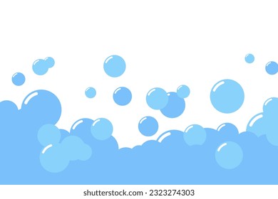Cartoon soap foam bubbles suds framing shower gel, shampoo, shaving, mousse. Vector illustration.