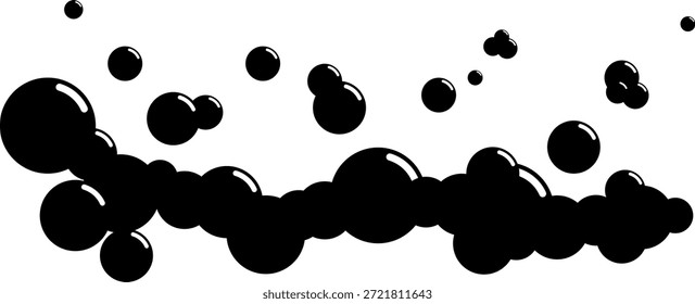 Cartoon Seife Schaumblasen Laugen Rahmung Dusche Gel, Shampoo, Rasieren, Mousse. Vektorgrafik. Fizzy Drink, Wasserblase, Cartoon Seifenschaumblasen Suds Framing Duschgel, Shampoo, Rasieren, Mousse. Soda Drops Silhouette Icon Set.