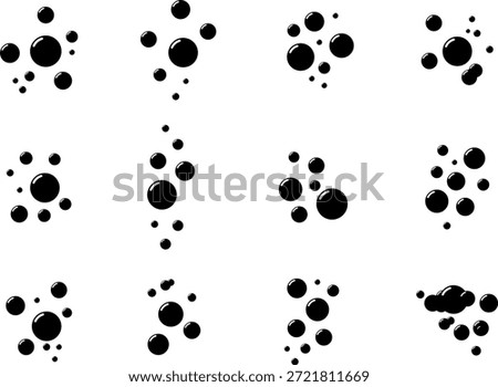 Cartoon soap foam bubbles suds framing shower gel, shampoo, shaving, mousse. Vector illustration. Fizzy Drink, Water Bubble, cartoon Soap foam bubbles suds framing shower gel, shampoo, shaving, mousse. Soda Drops Silhouette Icon Set.