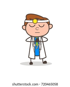 Cartoon Sober Doctor Praying Vector Illustration