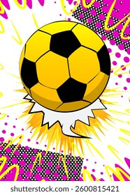 Cartoon Soccer Ball, comic book Sport. Retro vector comics pop art design.