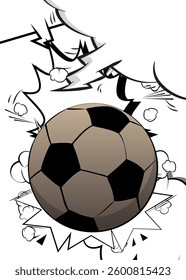 Cartoon Soccer Ball, comic book Sport. Retro vector comics pop art design.