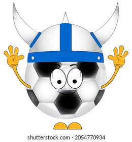 Cartoon soccer ball. A football fan. The Finnish national team.