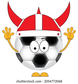 Cartoon Soccer Ball. A Football Fan. The Danish National Team.