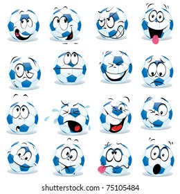 Cartoon Soccer Ball With Many Expressions