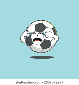 Cartoon soccer balls with 
crying face expression and hands. Vector illustration on isolated background.