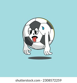 Cartoon soccer balls with 
tired face expression and hands. Vector illustration on isolated background.