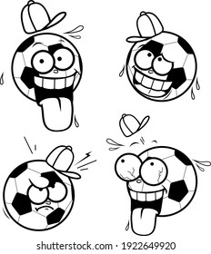 Bolas de fútbol de dibujos animados. Página de color blanco y negro del vector