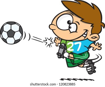 cartoon soccer boy kicking a soccer ball