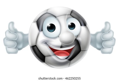 Cartoon soccer football ball man mascot character doing a double thumbs up