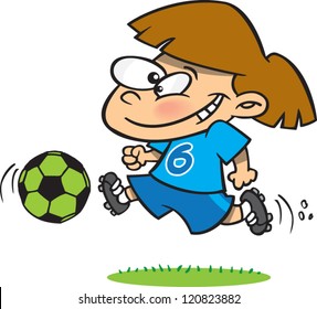 cartoon soccer girl kicking a soccer ball