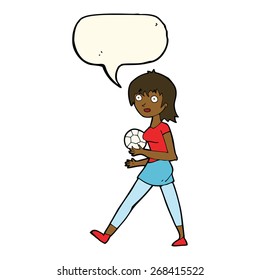 cartoon soccer girl with speech bubble