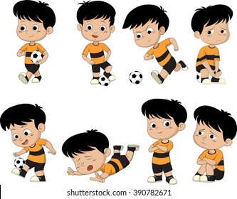 Cartoon soccer kid with different pose.Vector and illustration.