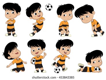 Cartoon soccer kid with different pose.Vector and illustration.