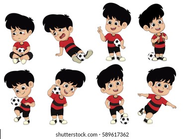 Cartoon soccer kid with different pose.Vector and illustration.