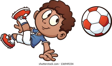 Cartoon soccer kid. Vector clip art illustration with simple gradients. Kid and soccer ball on separate layers.