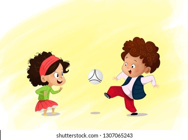 Cartoon soccer kids play soccer.Vector cartoon illustration.