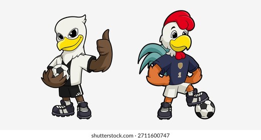 Cartoon Soccer Mascots Águia e Galo