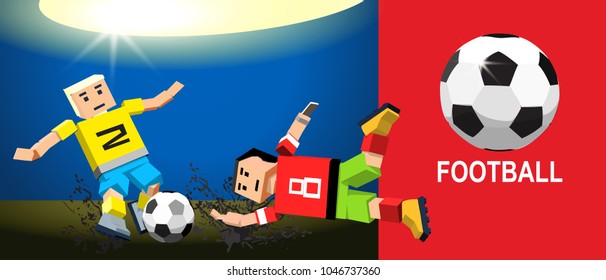Cartoon soccer player against the background of the stadium Pixel art stile