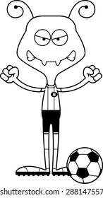 A cartoon soccer player ant looking angry.