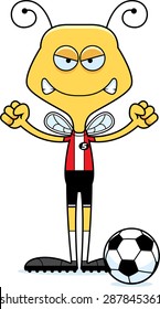 A cartoon soccer player bee looking angry.
