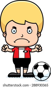 A cartoon soccer player boy looking angry.