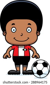A cartoon soccer player boy smiling.