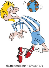 Cartoon soccer player controlling the globe ball with his chest  vector illustration 