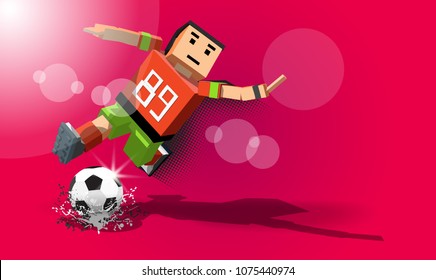 cartoon soccer player hits the ball. Football player in Vector illustration 