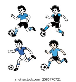 Cartoon Soccer Player Kicking Ball in Action – Dynamic Sports Illustration
