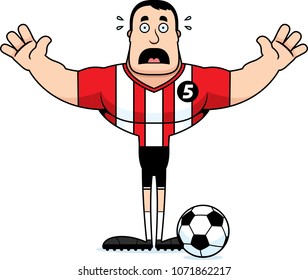 A cartoon soccer player looking scared.