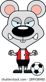 A cartoon soccer player mouse looking angry.