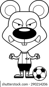 A cartoon soccer player mouse looking angry.