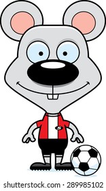 A cartoon soccer player mouse smiling.