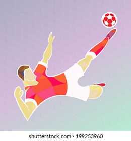 Cartoon soccer player on triangle pattern - vector