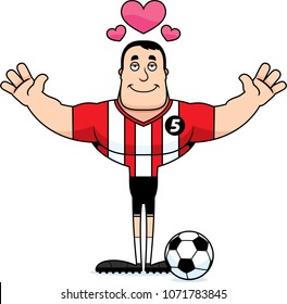 A cartoon soccer player ready to give a hug.