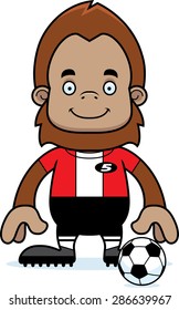 A cartoon soccer player sasquatch smiling.
