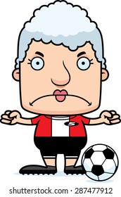 A cartoon soccer player woman looking angry.