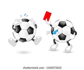 Cartoon soccer referee giving red card. Sport character design. Illustration isolated on white background.