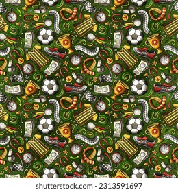 Cartoon Soccer seamless pattern. Lots of football symbols, objects and elements. Perfect funny vector background.