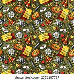 Cartoon Soccer seamless pattern. Lots of football symbols, objects and elements. Perfect funny vector background.