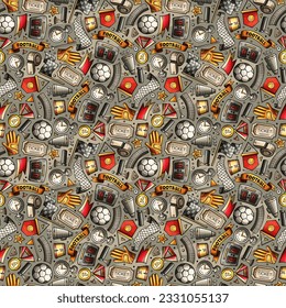 Cartoon Soccer seamless pattern. Lots of football symbols, objects and elements. Perfect funny vector background.