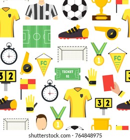 Cartoon Soccer Sport Game Background Pattern on a White Football Professional Equipment and Elements. Vector illustration