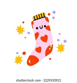 Cartoon socks , cute socks characters, vector illustration isolated on white background.Cute funny kawaii smile face socks.Vector cartoon kawaii character illustration for t-shirts, postcards, posters